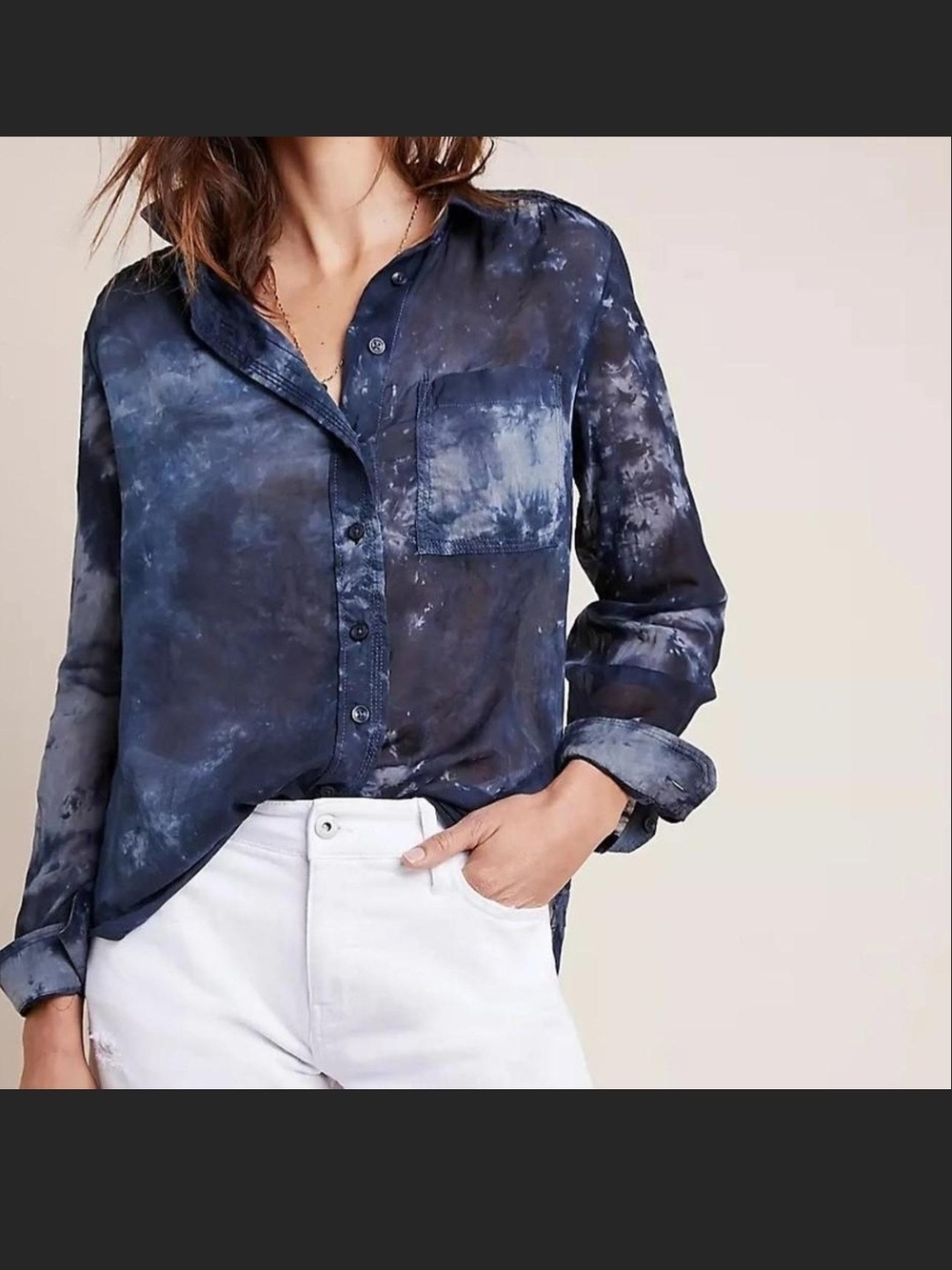Pilcro By Anthropoligie Navy Tie-Dye Shirt